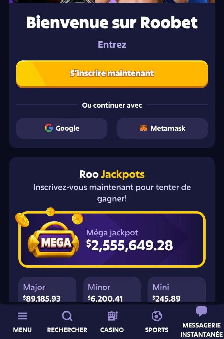 Roobet sur mobile