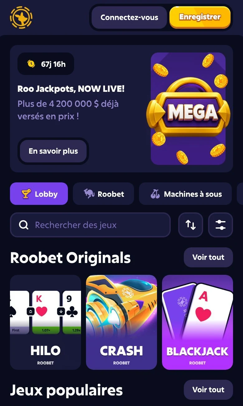 Roobet sur mobile