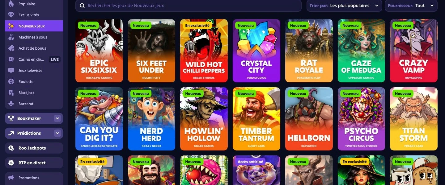 Lobby de jeux de Roobet